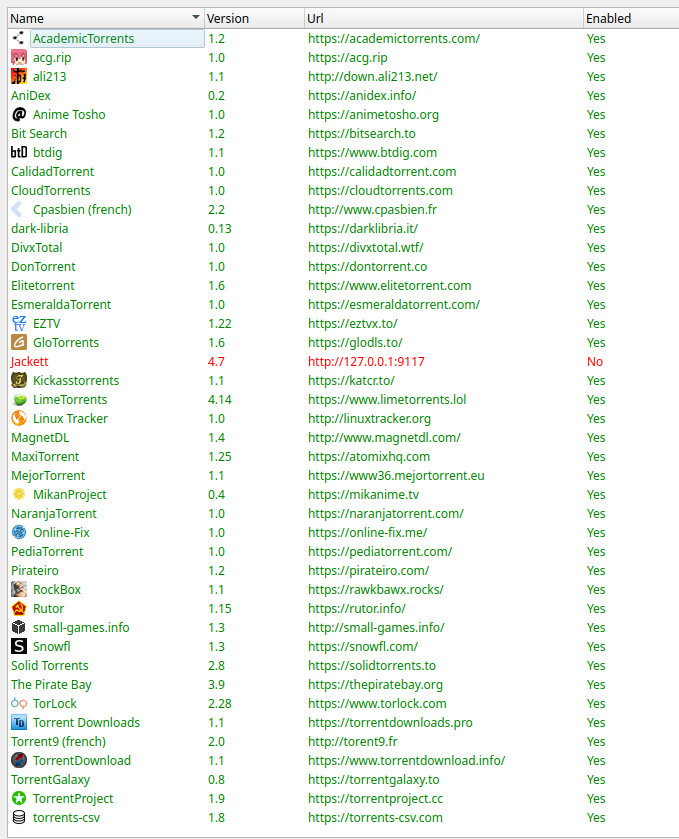 qbittorrent lista de motores de busca