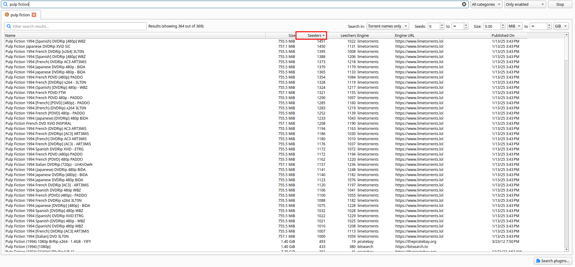 qbittorrent ordenando seeders
