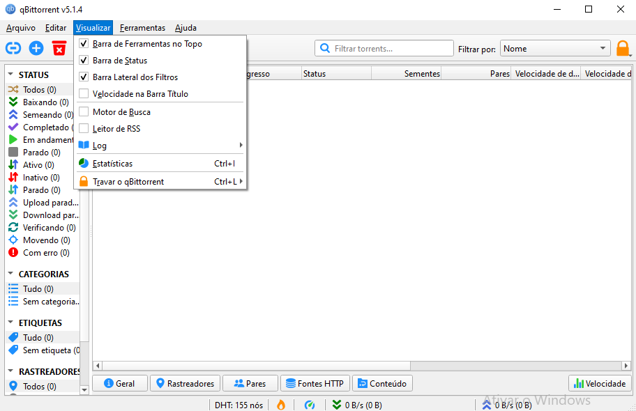 qbittorrent menu visualizar